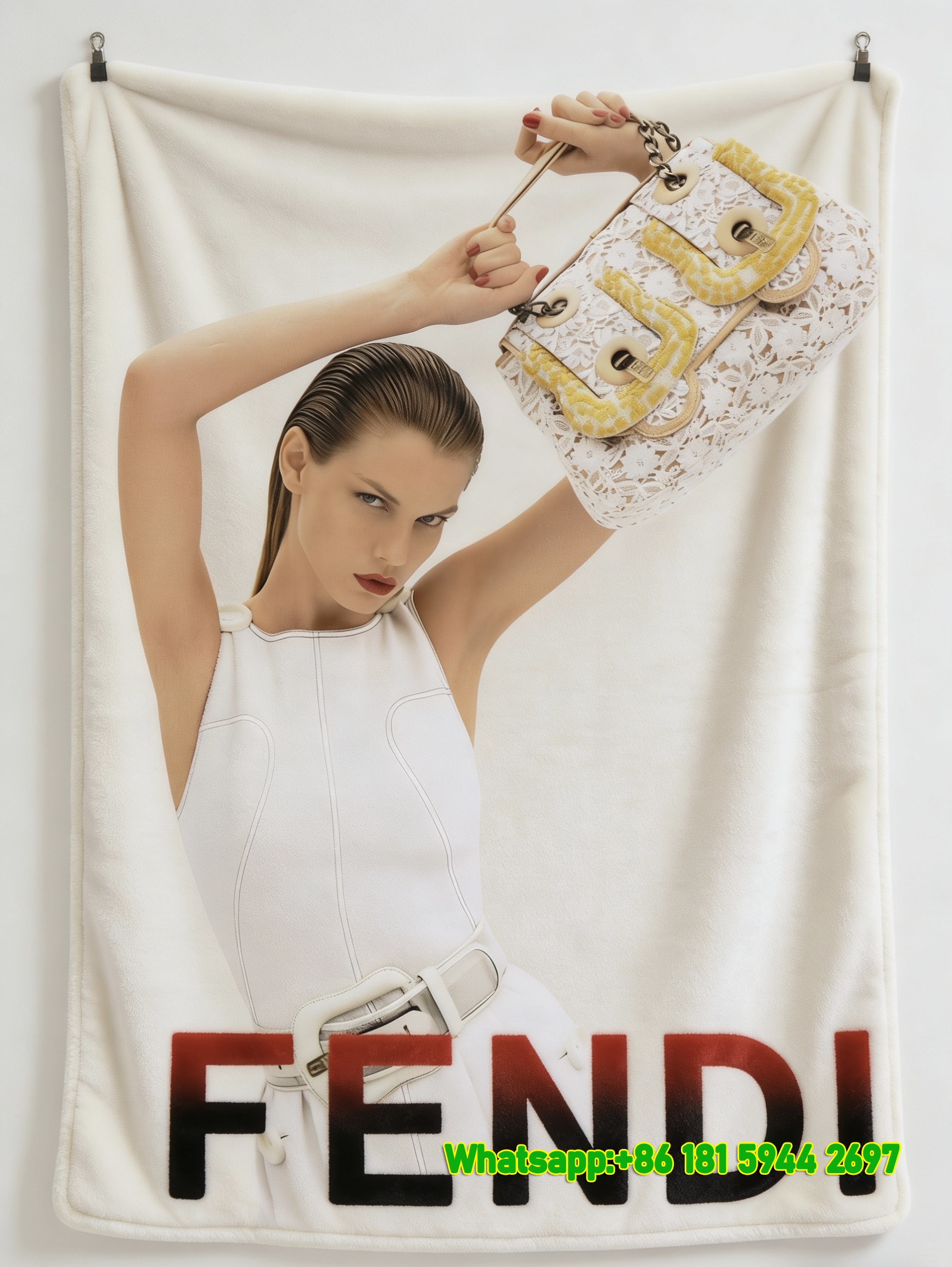 Fendi Vintage Lace Handbag Print Flannel Throw Blanket IMG_9543